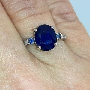 Natural Sapphire, Kyanite & White Zircon Ring in Platinum over Sterling Silver